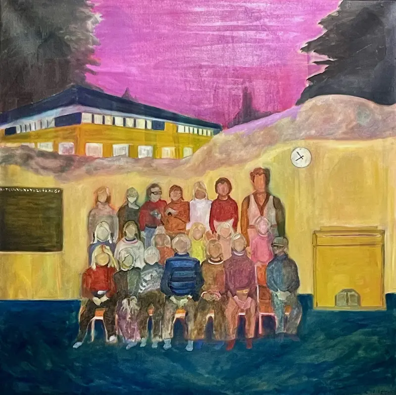 Oljemålning Första skolfotot. av Camilla Wolgers