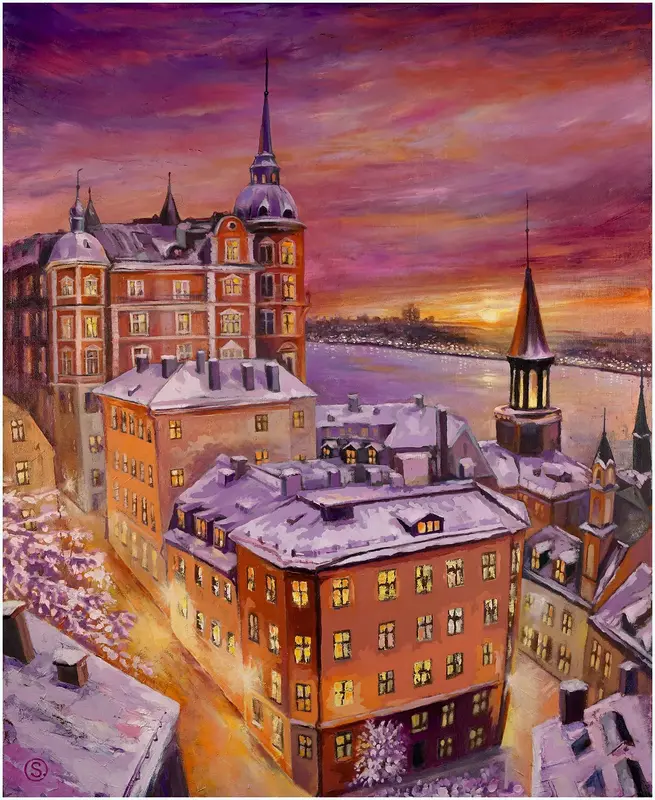 Oljemålning Där ljusen bor av Sigitas