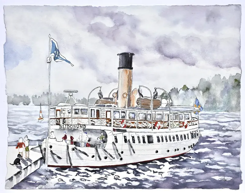 Akvarell Blidösund i Norrtälje av Cécile Hansson