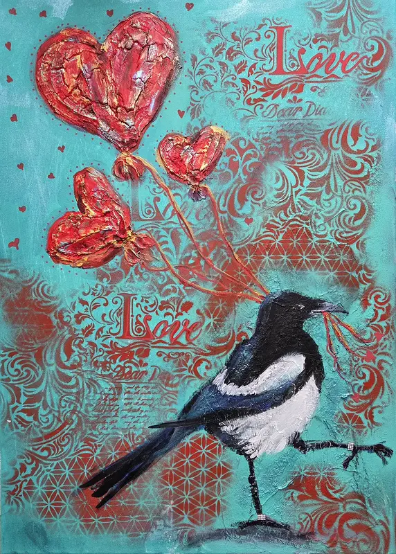 Akrylmålning Kärleks-tjuven av Mia Älegård