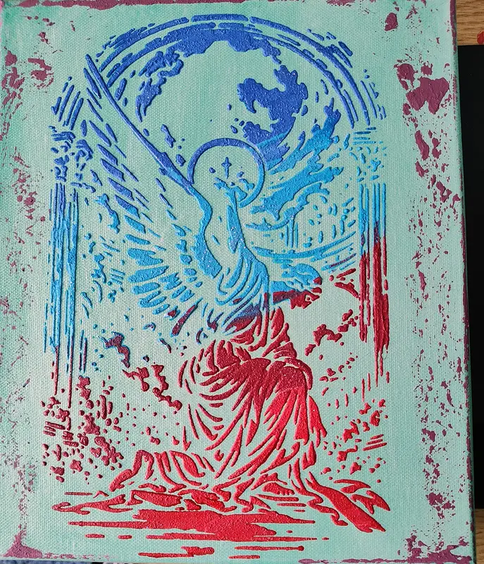 Akrylmålning Kneeling angel av Biljana Teletina