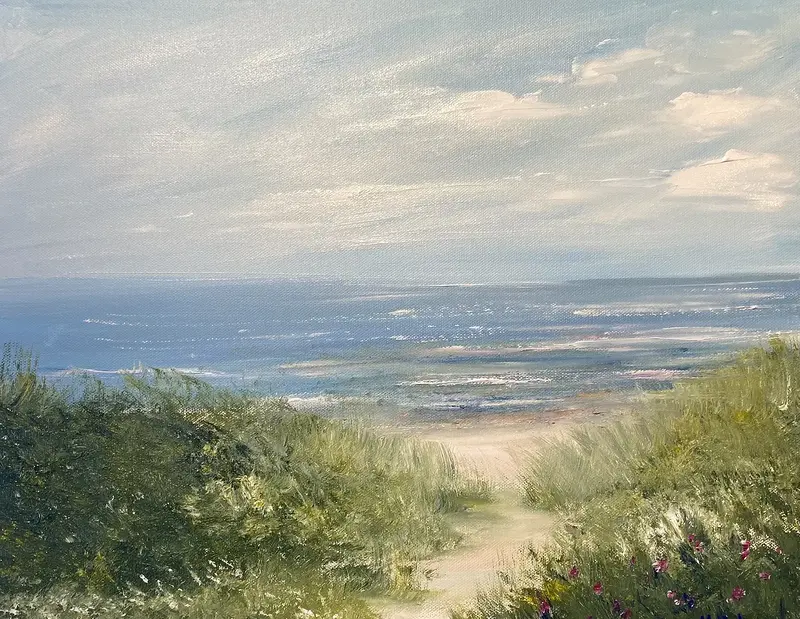 Akrylmålning Vid strandkanten av Marie-Louise Ljungberg