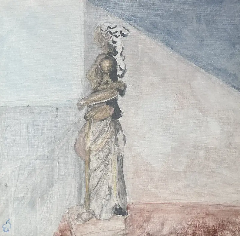 Akrylmålning Skulptur I Villa Giovanni av Elisabeth Tornberg