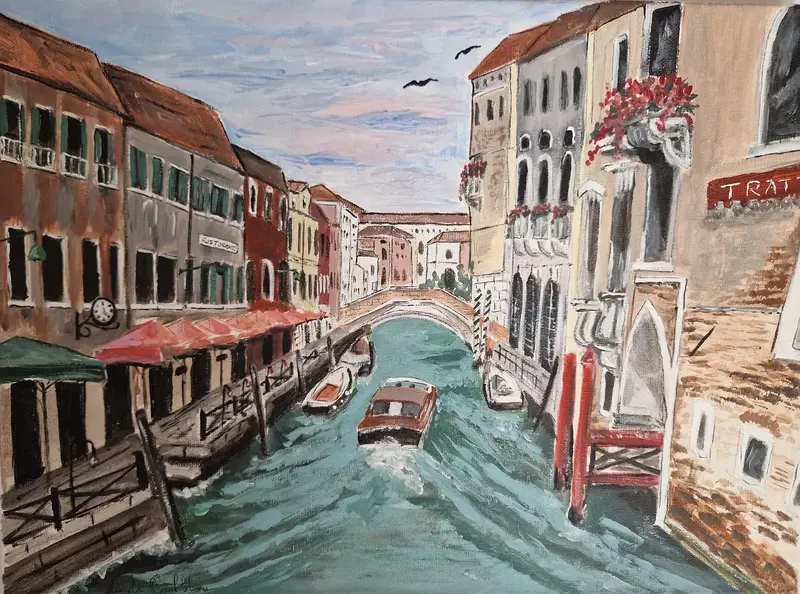 Akrylmålning En stilla dag i Venedig av Linda Terese Gestblom