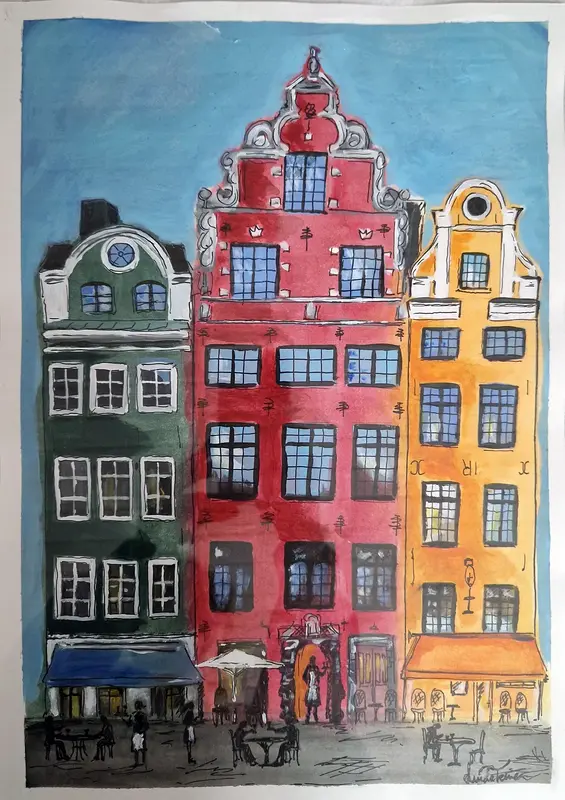 Akrylmålning Old town av Linda Terese Gestblom