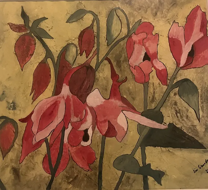 Pink flowers, inglasad med ram av Siv Sundell