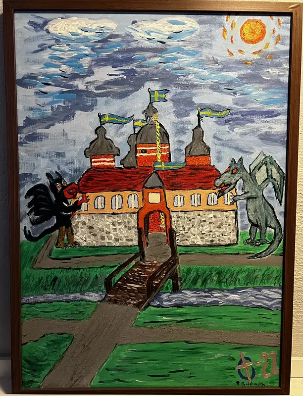 Akrylmålning Rapunzel på Gripsholmsslott av Robert Christensen