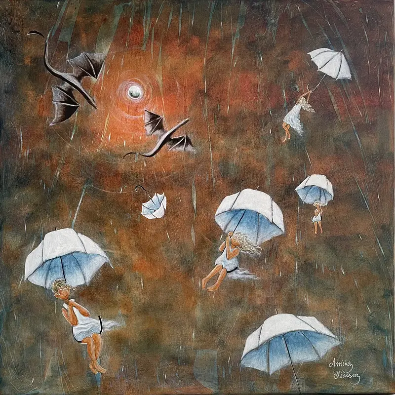 Akrylmålning The umbrella trip av Annika Eliasson