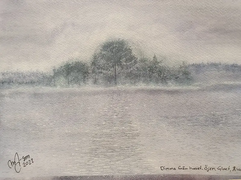 Akvarell Dimma från havet av Max Jansson