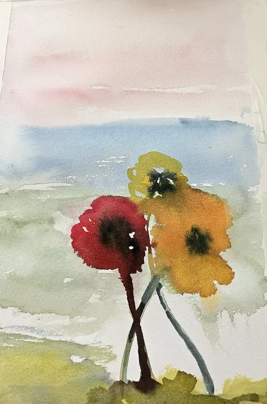 Akvarell Blommor på vift/Flowers on the run av Sonja Svensson