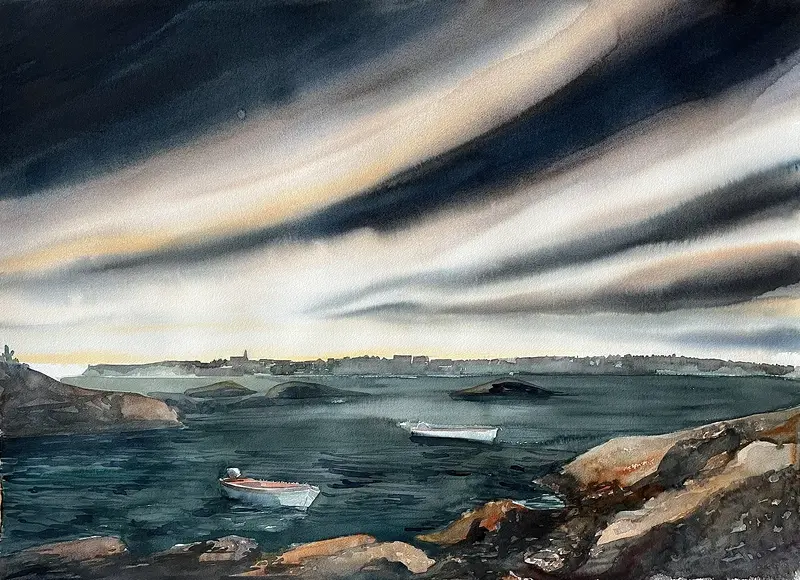 Akvarell Koskär av Carl Erasmie