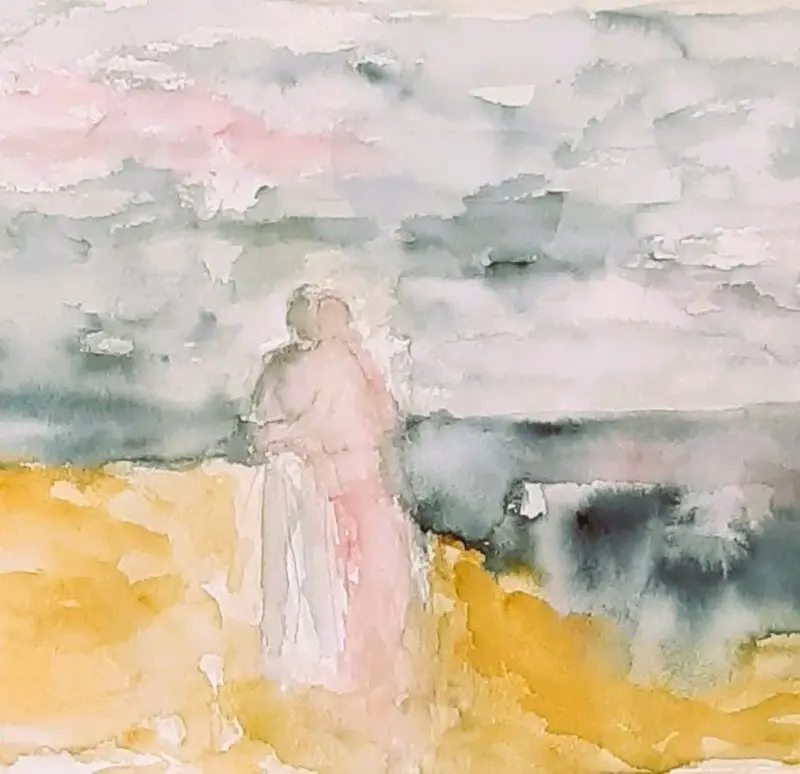 Akvarell Två vid havet/Two on the beach av Sonja Svensson