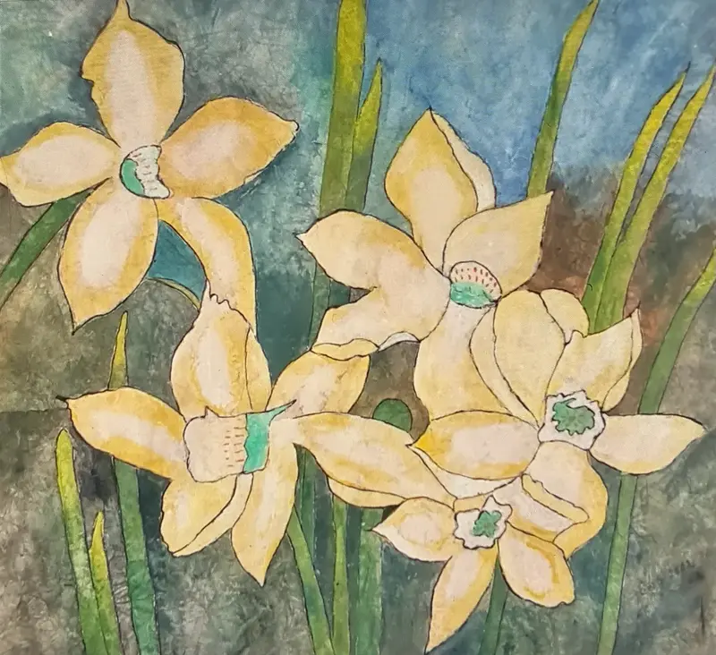 Gul-vita Narcissister, inglasad med ram av Siv Sundell