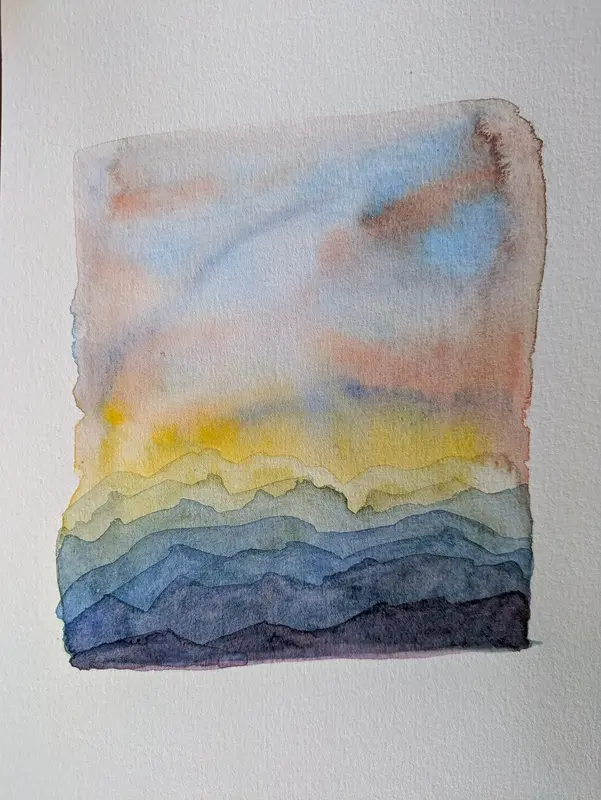 Akvarell A sea of mountains av M. Ottosson