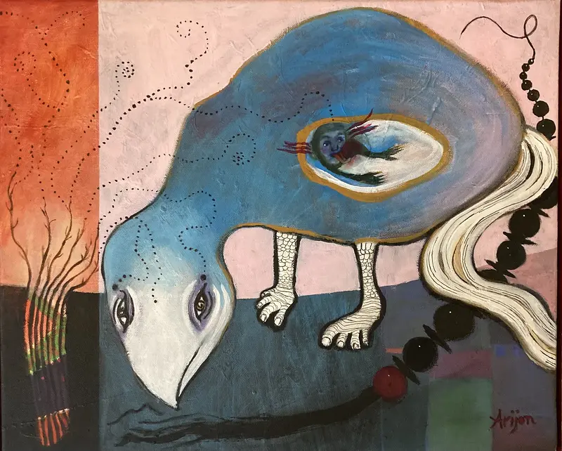 Akrylmålning Fågel blå av Arijon Aronsson