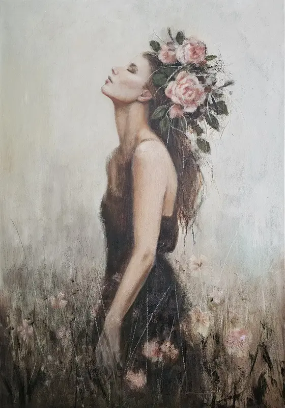 Oljemålning Breath of roses av Malin Östlund