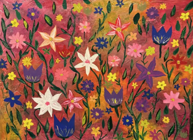 Akrylmålning Gyllene blomsteräng av Eva Filubelli