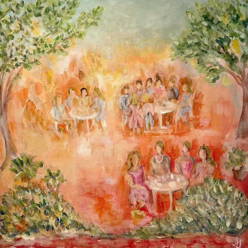 Akrylmålning With friends av Åsa Jäderlund