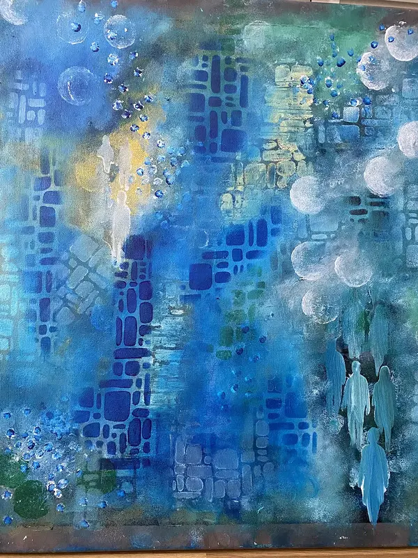 Akrylmålning Another brick in the wall av Teija Hiljanen