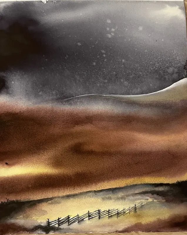 Akvarell Röd himmel av Anna Roos Friden