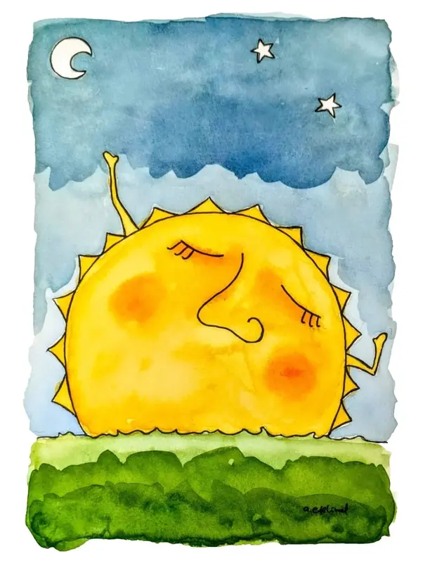 Akvarell Sleepy Sun av Annika Eklind