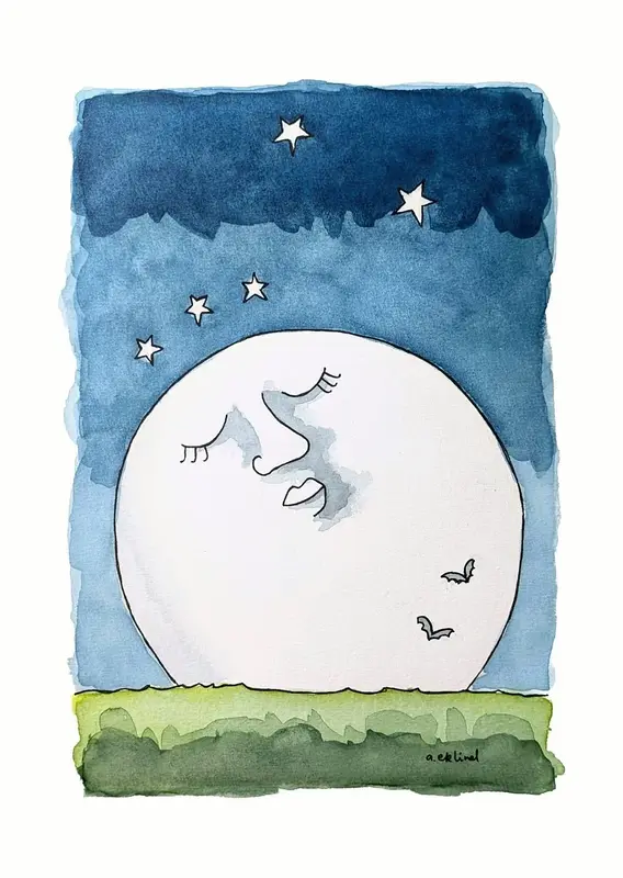 Akvarell Dreamy Moon av Annika Eklind