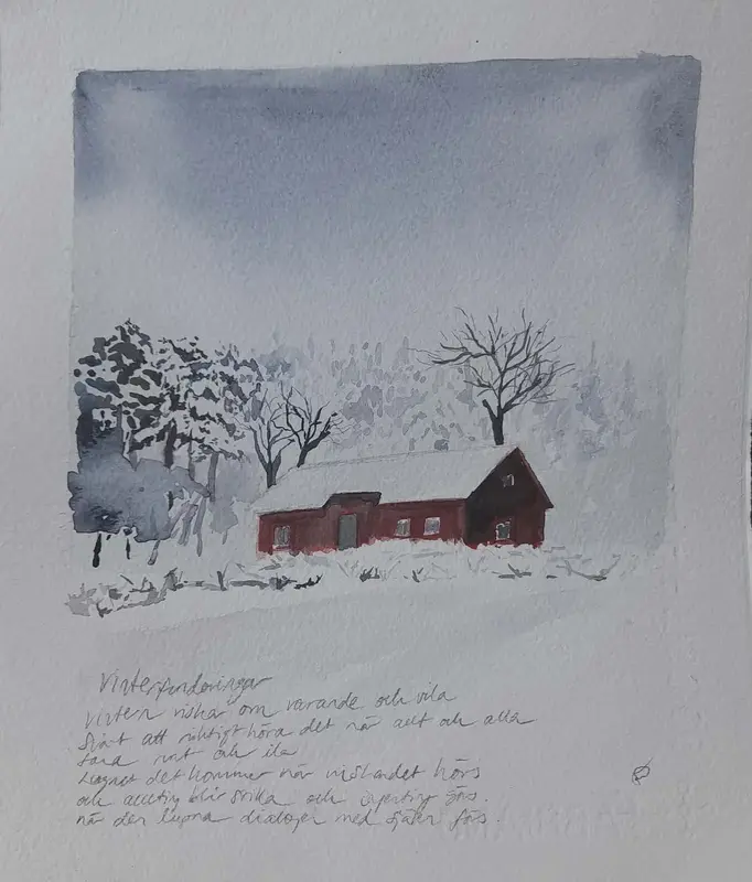 Akvarell Vinterstilla av Petra Skogsberg