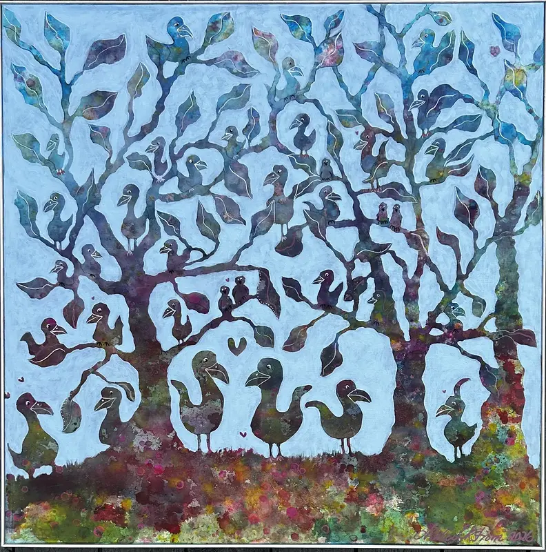 Akrylmålning Oddbirds 2 av Malin Ekström