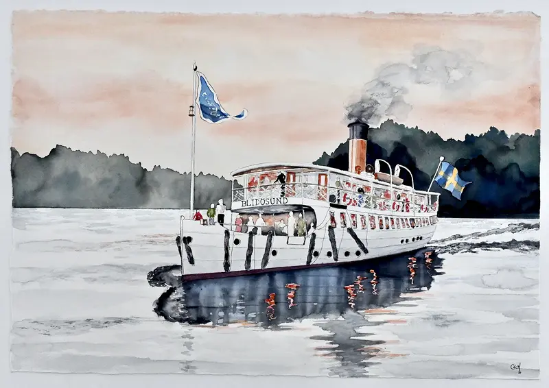 Akvarell Blidösund, Kvällen nalkas av Cécile Hansson