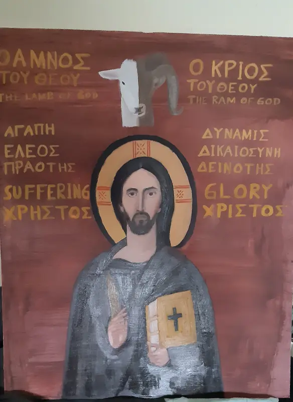 Oljemålning The Lamb of God and the Ram of God av Thomas Kalyvas