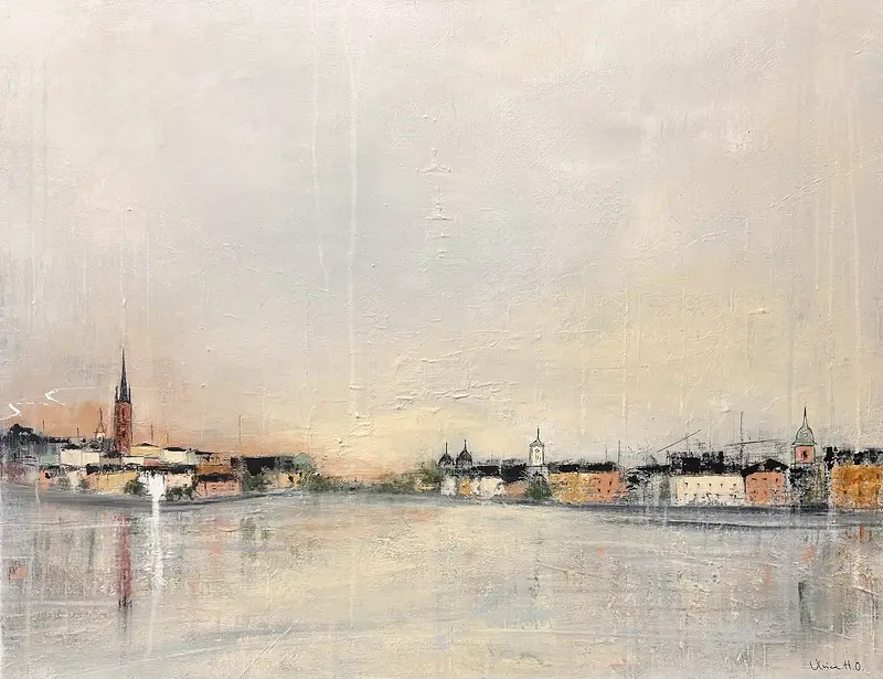 Akrylmålning Riddarholmen & Gamla stan av Ulrica Halling Olsson_art Stockholm