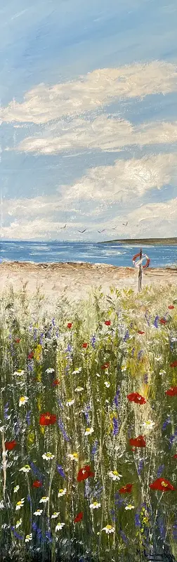 Akrylmålning Ängen vid havet av Marie-Louise Ljungberg