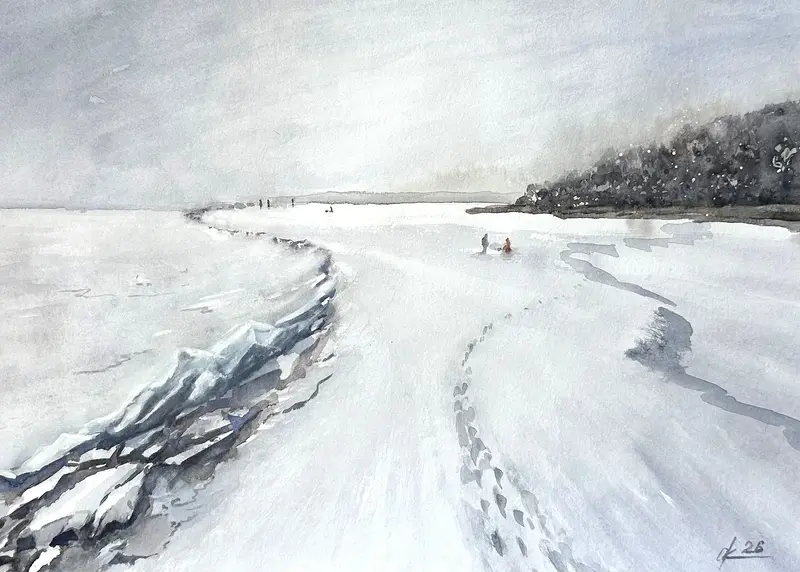 Akvarell Vinterfiske av Olga Kharyakova