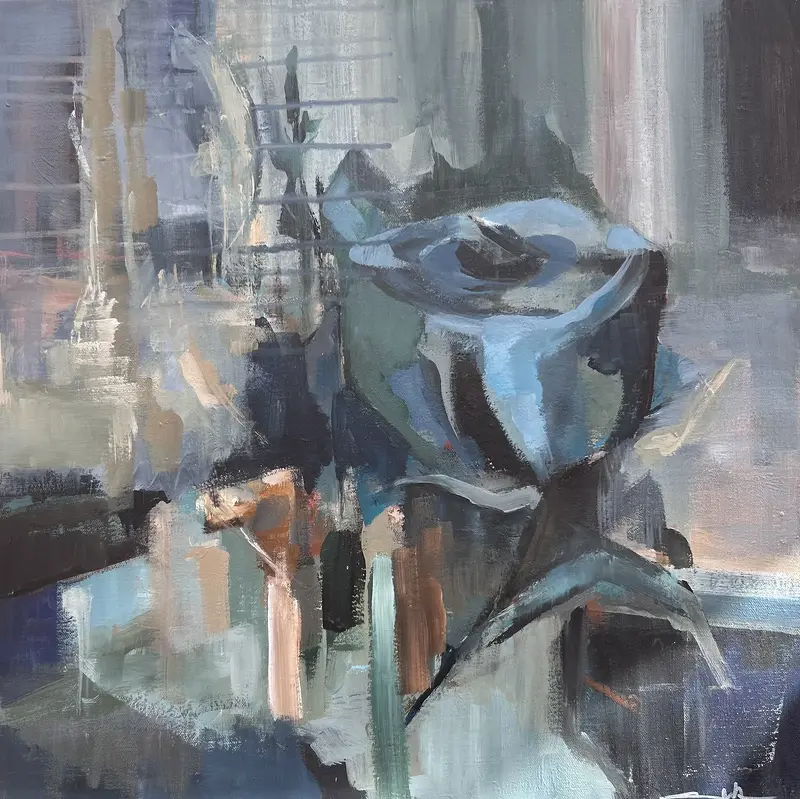 Akrylmålning Slow burn in blue av Malin Hjalmarsson