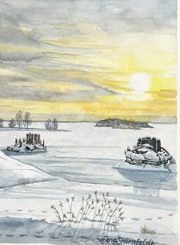 Akvarell Klingerfjärden1 av Lena Hörnfeldt