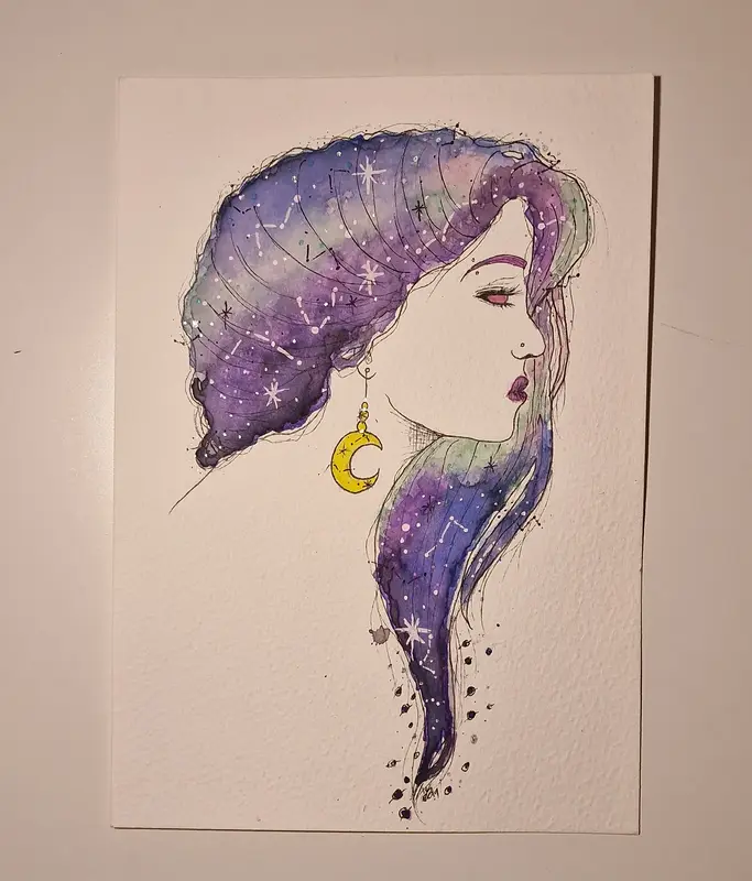 Akvarell Galaxy hair av Irina Nygren Zethraeus