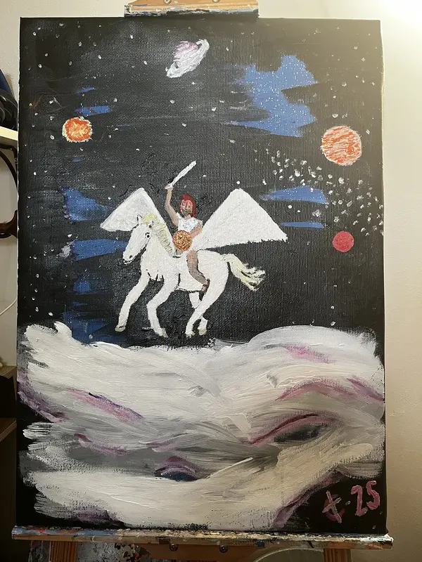 Akrylmålning Perseus och pegasus av Robert Christensen