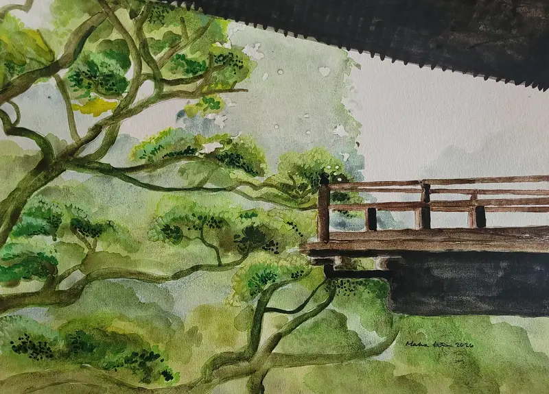 Akvarell Mt. Shosha - Maniden Hall av Malva Forslin