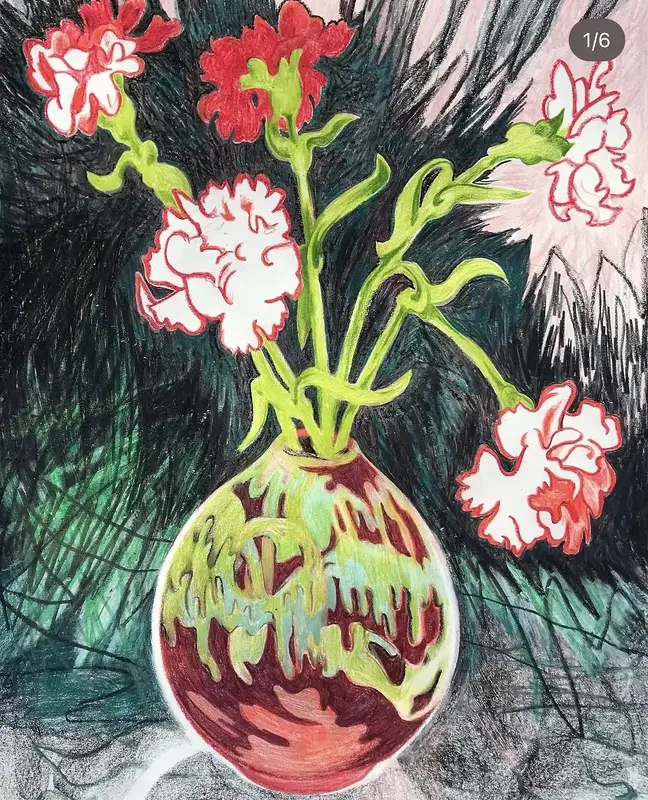 Five carnations in a vase av Li Loomis