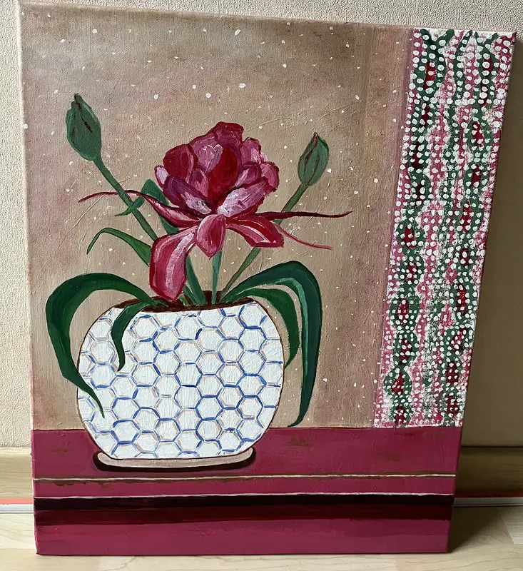 Akrylmålning Rosa Blomma av Anne-sofie Lundgren