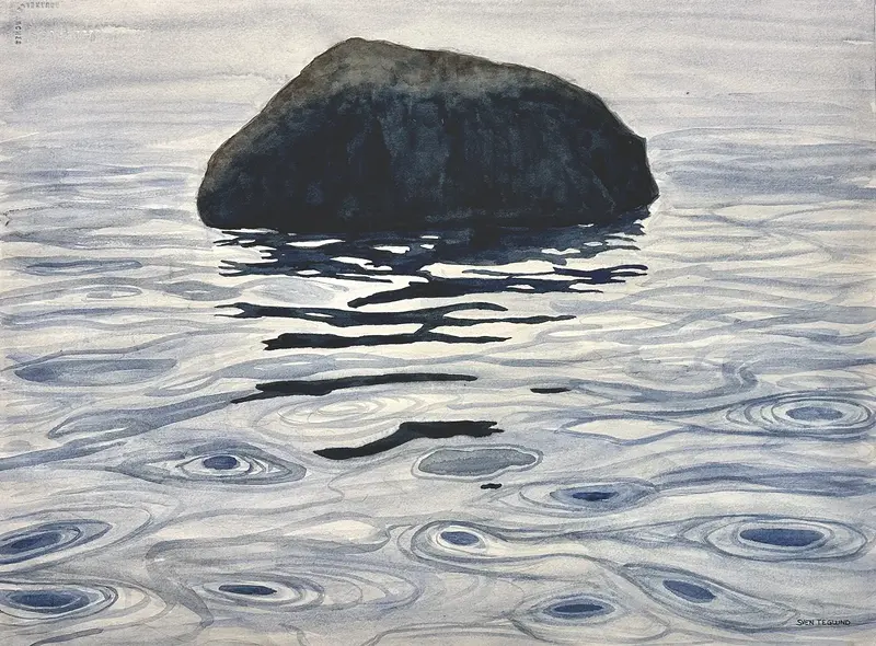 Akvarell Sten i havet av Sven Teglund