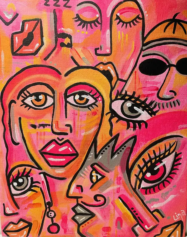 Akrylmålning Pink people av Lina Nordblad