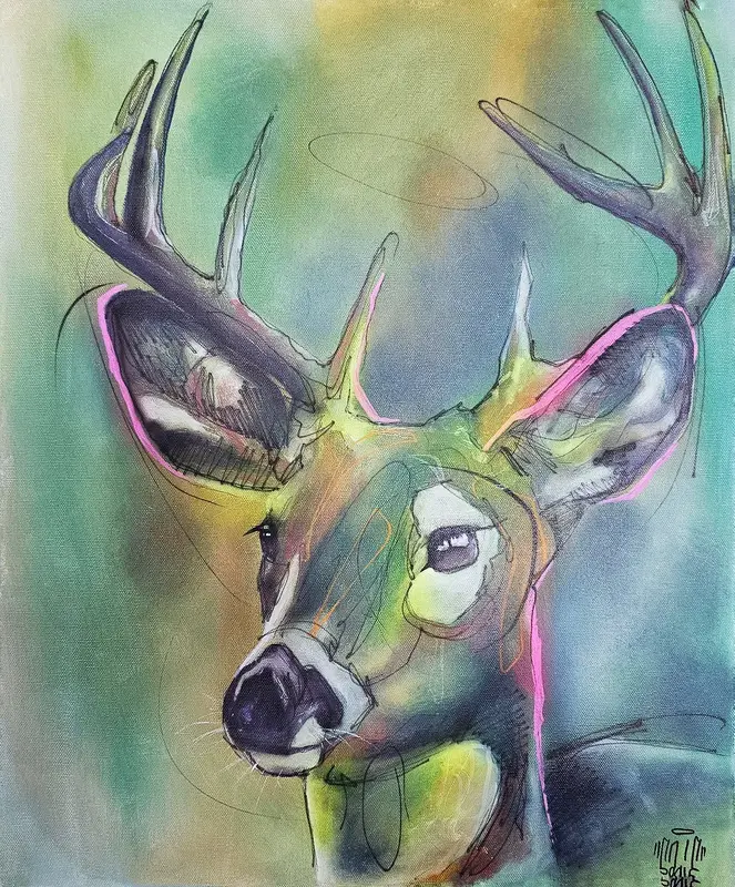 Akrylmålning Deer av Christofer "Sagie" Siwertz-Svedjeby