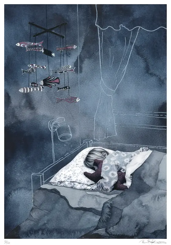 Akvarell Varför finns det fiskar? av Pernilla Gustavsson