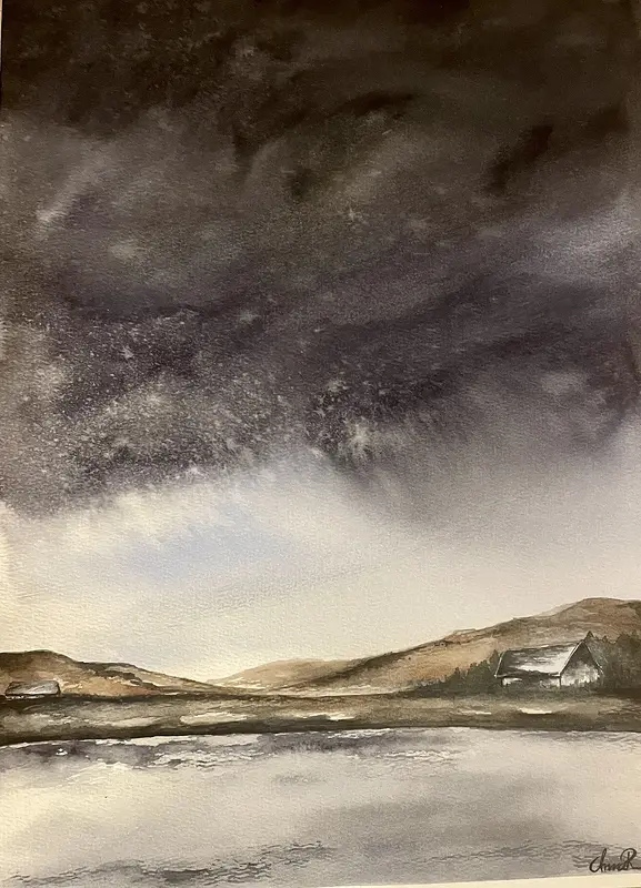 Akvarell Ljuset i slutet av tunneln av Anna Roos Friden