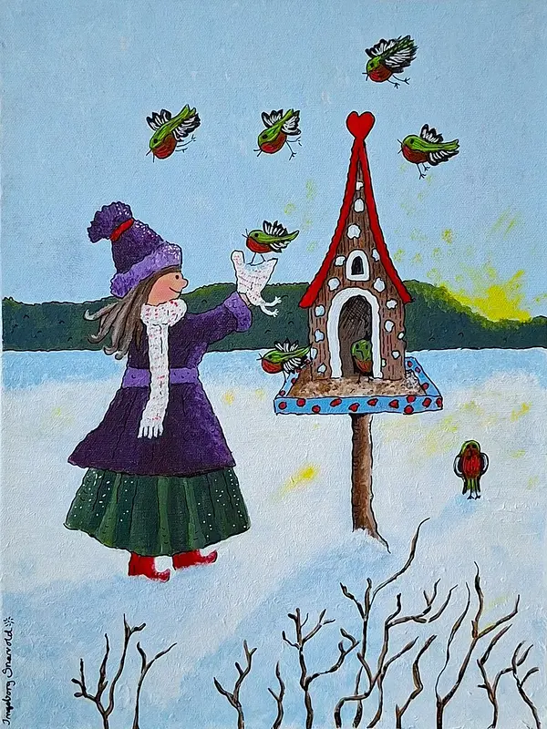 Akrylmålning En vän i vintern av Ingeborg Snarvold