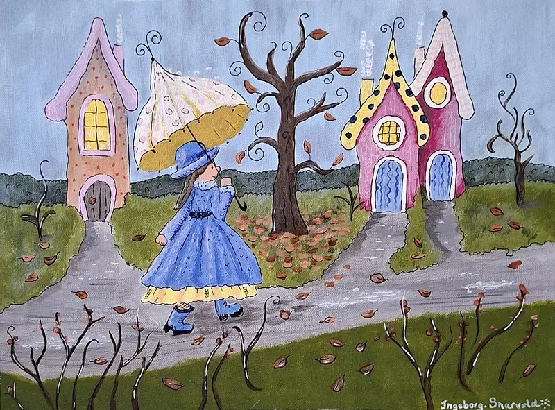 Akrylmålning Happy in Rain av Ingeborg Snarvold