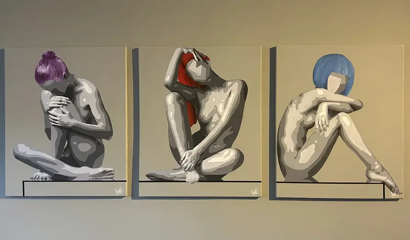 Akrylmålning Den sittande trion av Christian Prändel