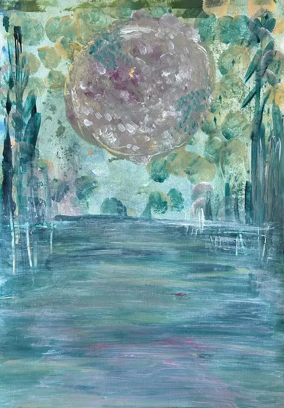 Akrylmålning Full moon in Virgo av Malin Strandvall