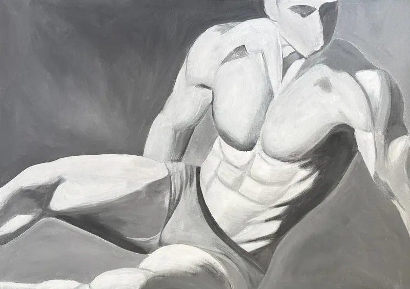 Akrylmålning Vila efter träning av Per Forsberg